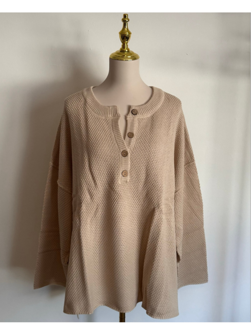 Women's Heyson Plus Size 3XL Beige Button-Front Knit Sweater
